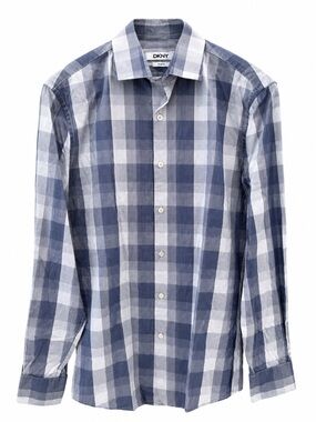 DKNY Blue and Light Blue Plaid Dress Shirt